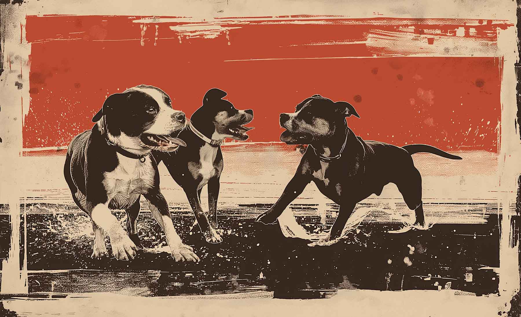 illustration of 3 Dogs playing outside