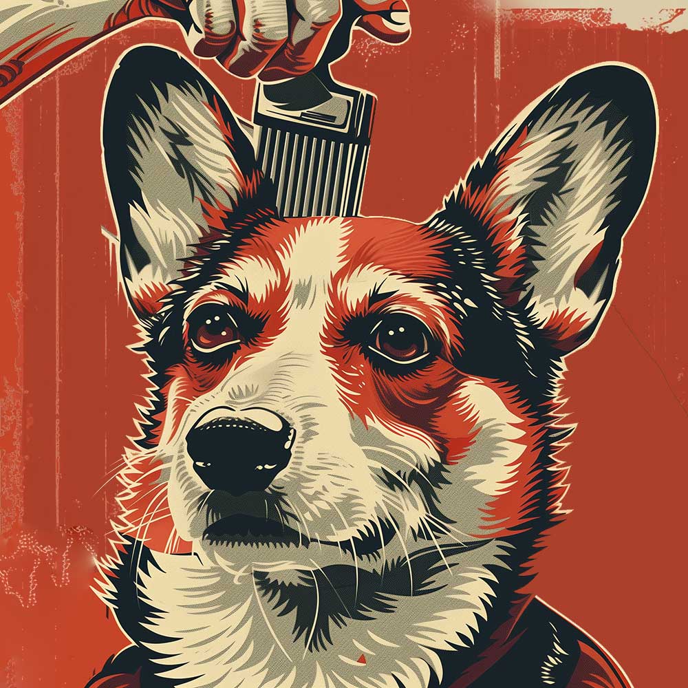 Illustration of a Corgi Being Groomed