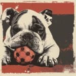 Illustration of a Bull Dog with a chew toy